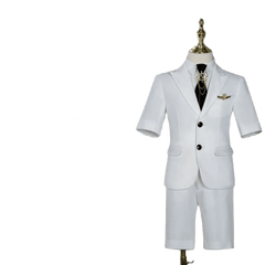 Children's Business Suit Summer Short - Sleeved Boy's Small Suit Birthday Flower Children's Dress Host Costume for Piano Performance White - SHOWLU FASHION STORE