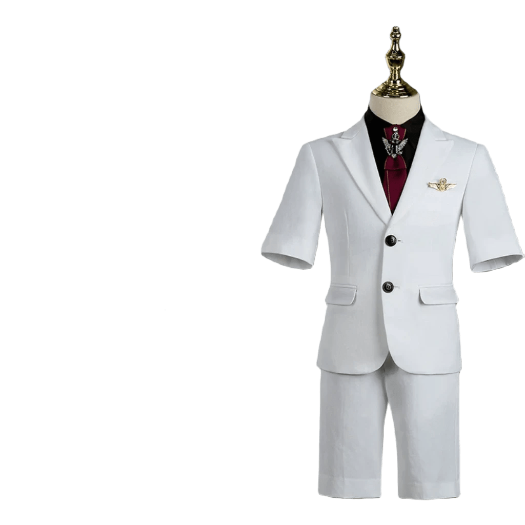Children's Business Suit Summer Short - Sleeved Boy's Small Suit Birthday Flower Children's Dress Host Costume for Piano Performance White - SHOWLU FASHION STORE