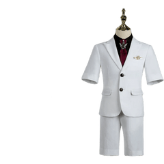 Children's Business Suit Summer Short - Sleeved Boy's Small Suit Birthday Flower Children's Dress Host Costume for Piano Performance White - SHOWLU FASHION STORE