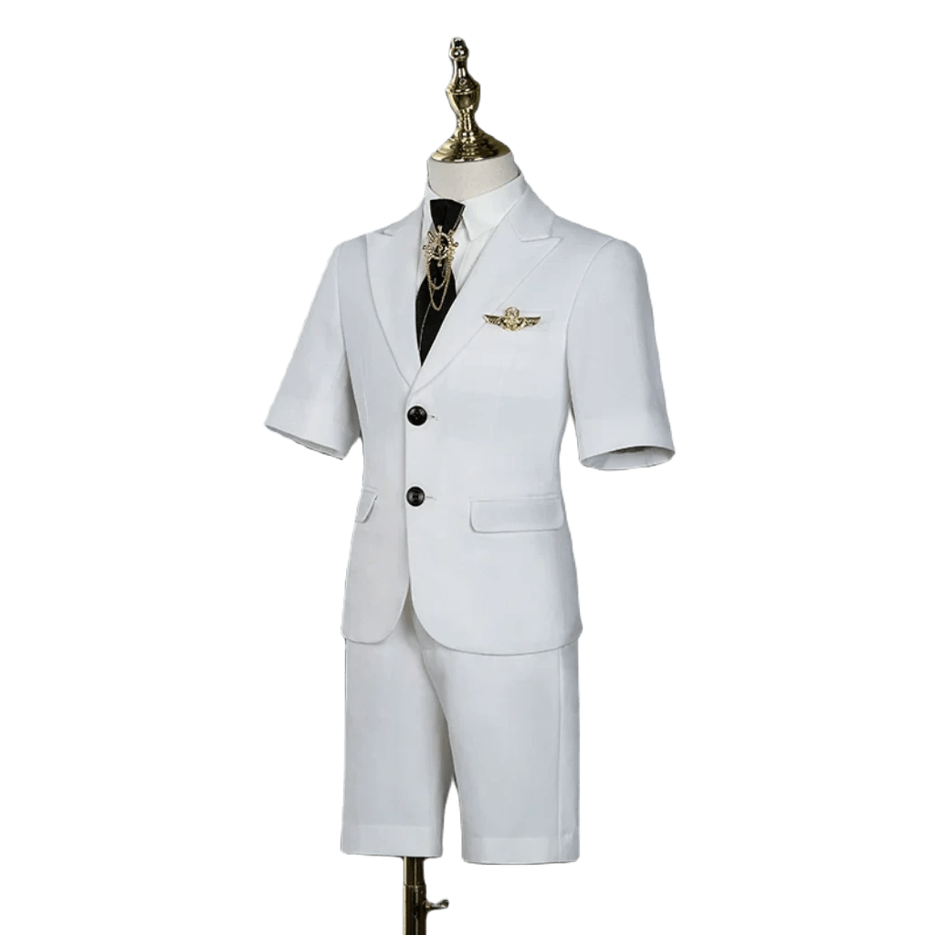 Children's Business Suit Summer Short - Sleeved Boy's Small Suit Birthday Flower Children's Dress Host Costume for Piano Performance White - SHOWLU FASHION STORE