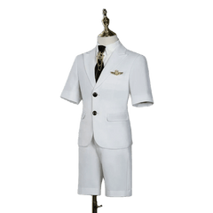 Children's Business Suit Summer Short - Sleeved Boy's Small Suit Birthday Flower Children's Dress Host Costume for Piano Performance White - SHOWLU FASHION STORE