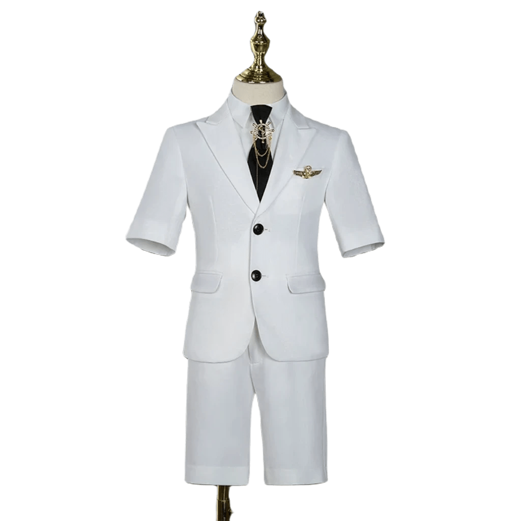 Children's Business Suit Summer Short - Sleeved Boy's Small Suit Birthday Flower Children's Dress Host Costume for Piano Performance White - SHOWLU FASHION STORE