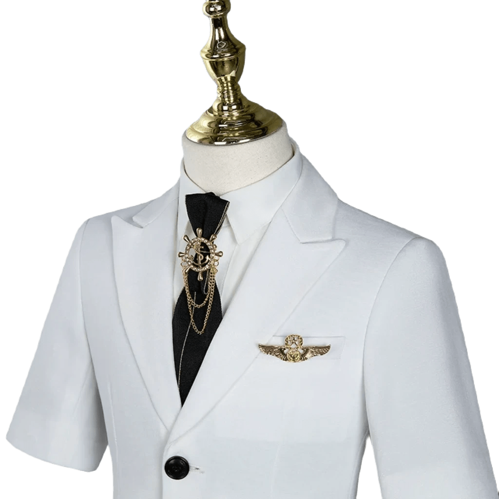 Children's Business Suit Summer Short - Sleeved Boy's Small Suit Birthday Flower Children's Dress Host Costume for Piano Performance White - SHOWLU FASHION STORE