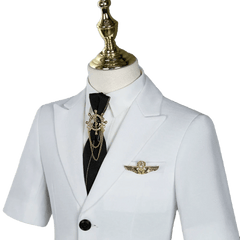 Children's Business Suit Summer Short - Sleeved Boy's Small Suit Birthday Flower Children's Dress Host Costume for Piano Performance White - SHOWLU FASHION STORE
