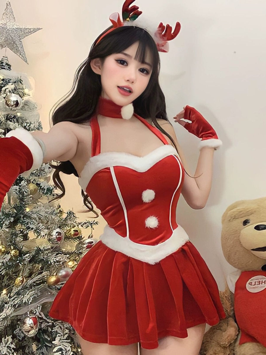Christmas Women's Red Uniform Elk Battle Robe Dress - SHOWLU FASHION STORE