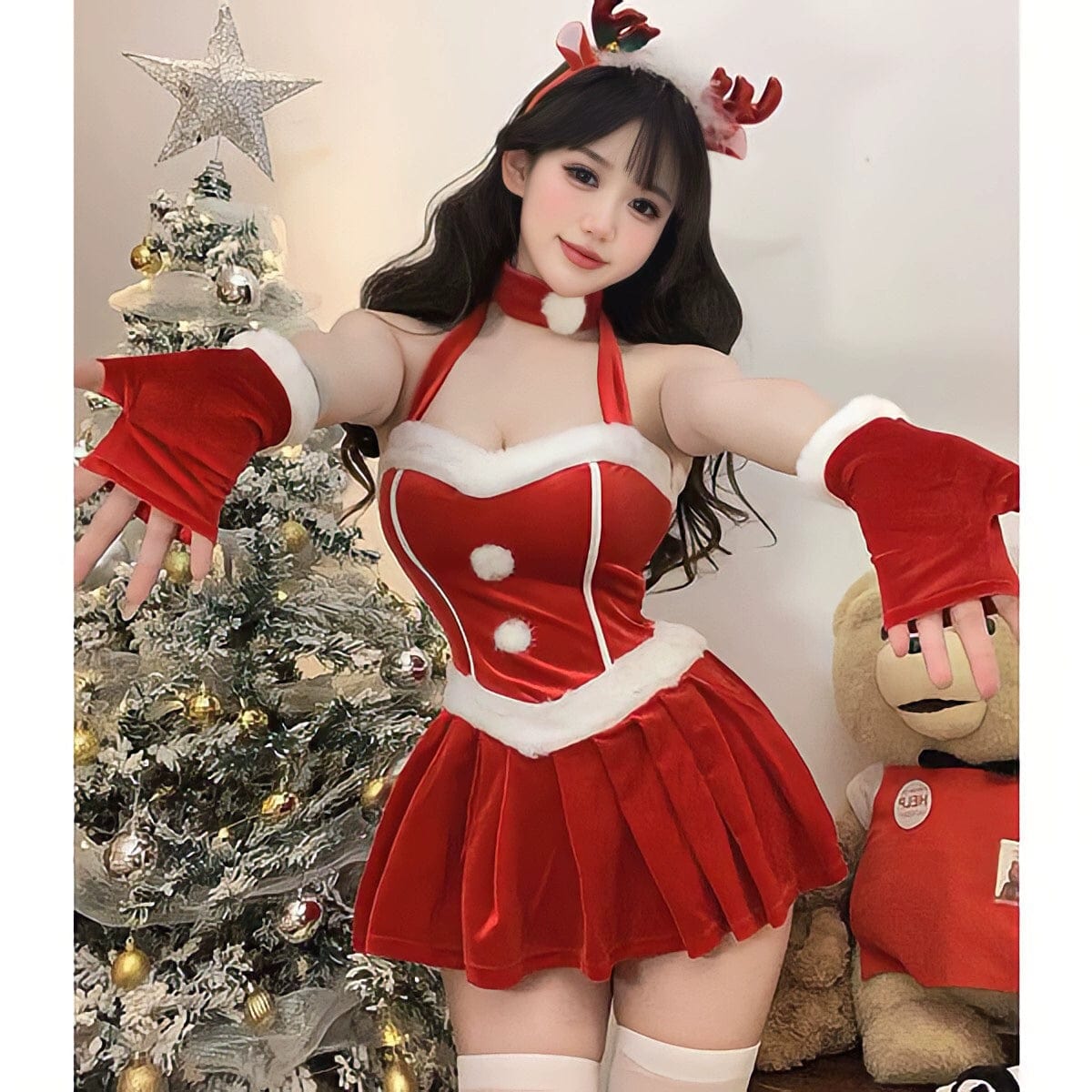 Christmas Women's Red Uniform Elk Battle Robe Dress - SHOWLU FASHION STORE