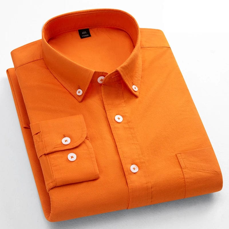 Classic fit fasion 100%Cotton long - sleeve shirt for men single pocket slim fit Casual top soft Oxford solid color office clothes - SHOWLU FASHION STORE