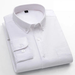 Classic fit fasion 100%Cotton long - sleeve shirt for men single pocket slim fit Casual top soft Oxford solid color office clothes - SHOWLU FASHION STORE