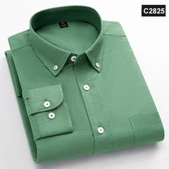Classic fit fasion 100%Cotton long - sleeve shirt for men single pocket slim fit Casual top soft Oxford solid color office clothes - SHOWLU FASHION STORE