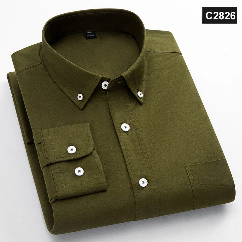 Classic fit fasion 100%Cotton long - sleeve shirt for men single pocket slim fit Casual top soft Oxford solid color office clothes - SHOWLU FASHION STORE