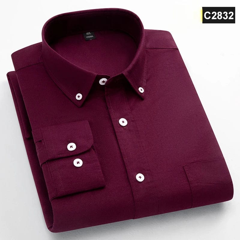 Classic fit fasion 100%Cotton long - sleeve shirt for men single pocket slim fit Casual top soft Oxford solid color office clothes - SHOWLU FASHION STORE