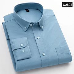 Classic fit fasion 100%Cotton long - sleeve shirt for men single pocket slim fit Casual top soft Oxford solid color office clothes - SHOWLU FASHION STORE
