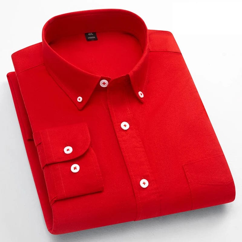 Classic fit fasion 100%Cotton long - sleeve shirt for men single pocket slim fit Casual top soft Oxford solid color office clothes - SHOWLU FASHION STORE