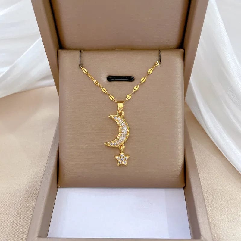 Classic Lovely Star Moon Light Luxury Gorgeous Necklace Classic Versatile Stainless Steel Clavicle Chain - SHOWLU FASHION STORE