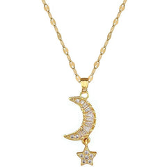 Classic Lovely Star Moon Light Luxury Gorgeous Necklace Classic Versatile Stainless Steel Clavicle Chain - SHOWLU FASHION STORE