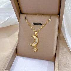 Classic Lovely Star Moon Light Luxury Gorgeous Necklace Classic Versatile Stainless Steel Clavicle Chain - SHOWLU FASHION STORE