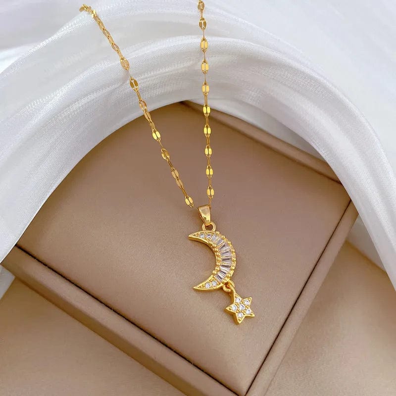 Classic Lovely Star Moon Light Luxury Gorgeous Necklace Classic Versatile Stainless Steel Clavicle Chain - SHOWLU FASHION STORE