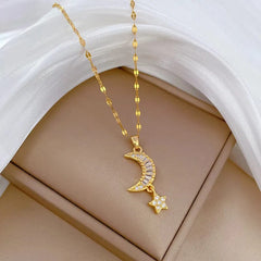 Classic Lovely Star Moon Light Luxury Gorgeous Necklace Classic Versatile Stainless Steel Clavicle Chain - SHOWLU FASHION STORE