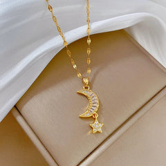 Classic Lovely Star Moon Light Luxury Gorgeous Necklace Classic Versatile Stainless Steel Clavicle Chain - SHOWLU FASHION STORE