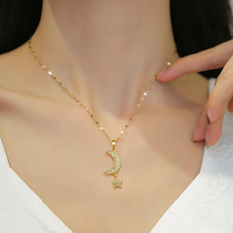Classic Lovely Star Moon Light Luxury Gorgeous Necklace Classic Versatile Stainless Steel Clavicle Chain - SHOWLU FASHION STORE