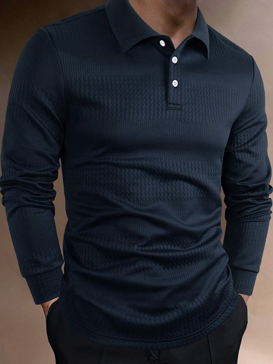 Classic Pure Cotton Henley Shirt for Men - Soft Textured and Knit Long Sleeve Lapel Collar Design, Perfect for Business and Casual Outerwear, Fall and Winter Fashion Essentials - SHOWLU FASHION STORE
