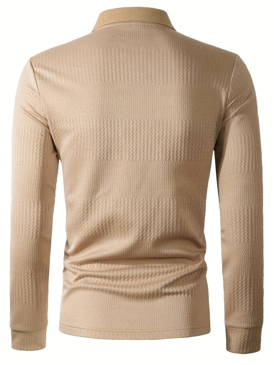 Classic Pure Cotton Henley Shirt for Men - Soft Textured and Knit Long Sleeve Lapel Collar Design, Perfect for Business and Casual Outerwear, Fall and Winter Fashion Essentials - SHOWLU FASHION STORE