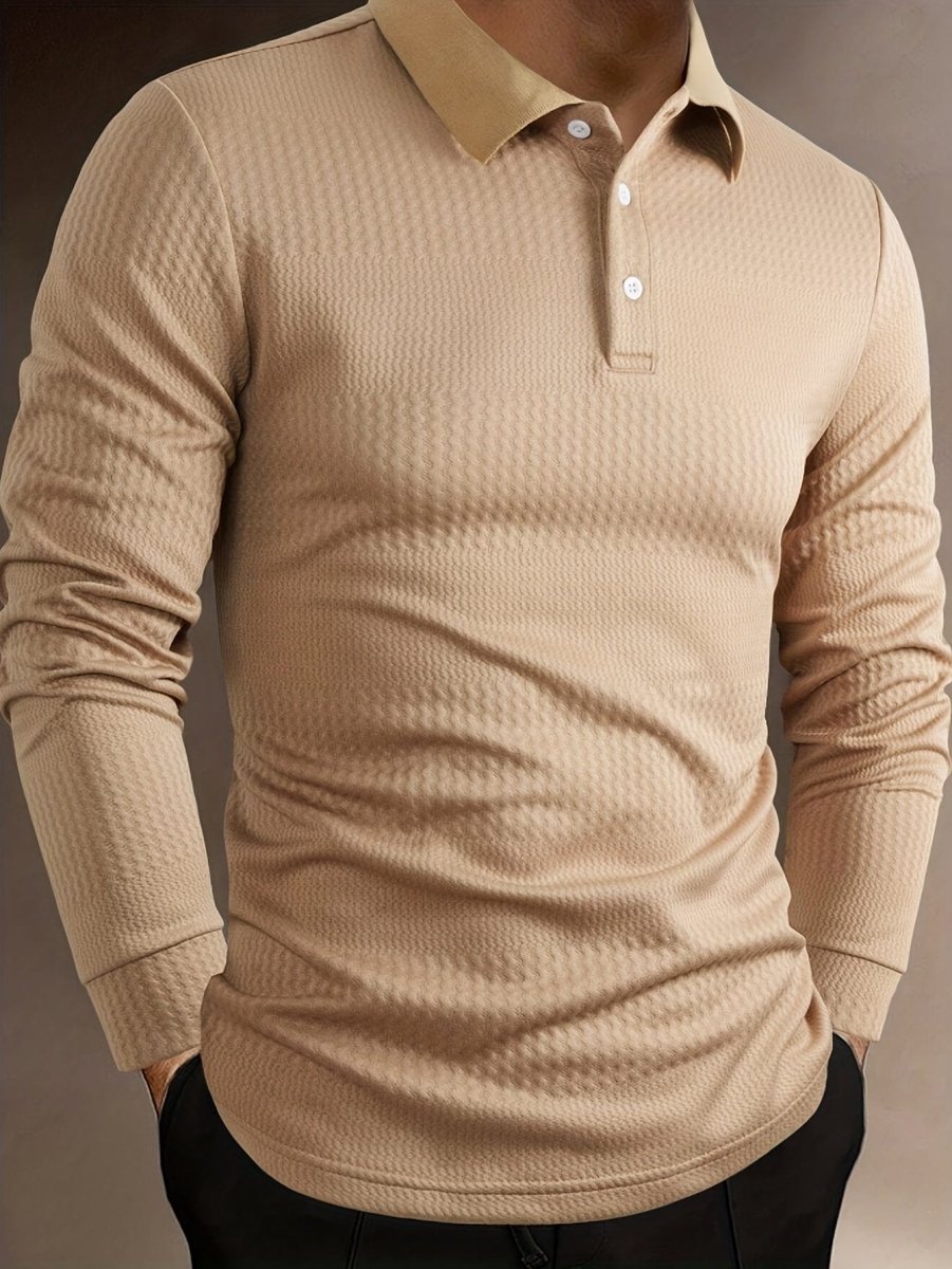 Classic Pure Cotton Henley Shirt for Men - Soft Textured and Knit Long Sleeve Lapel Collar Design, Perfect for Business and Casual Outerwear, Fall and Winter Fashion Essentials - SHOWLU FASHION STORE