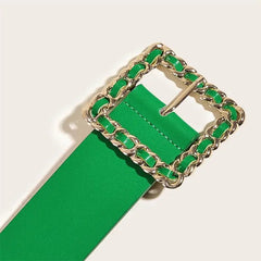 Classic Retro Green Belt Female Autumn Winters Pin New Denim Dress Jeans For Simple Round Buckle Leather Fashion Participants - SHOWLU FASHION STORE
