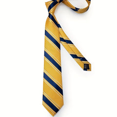 Classic Striped Tie Set For Men Blue Yellow Ties Trendy Woven Necktie Hanky Cufflinks Set Business Tie, Ideal choice for Gifts - SHOWLU FASHION STORE