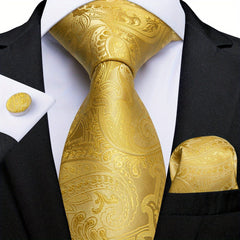 Classic Striped Tie Set For Men Blue Yellow Ties Trendy Woven Necktie Hanky Cufflinks Set Business Tie, Ideal choice for Gifts - SHOWLU FASHION STORE