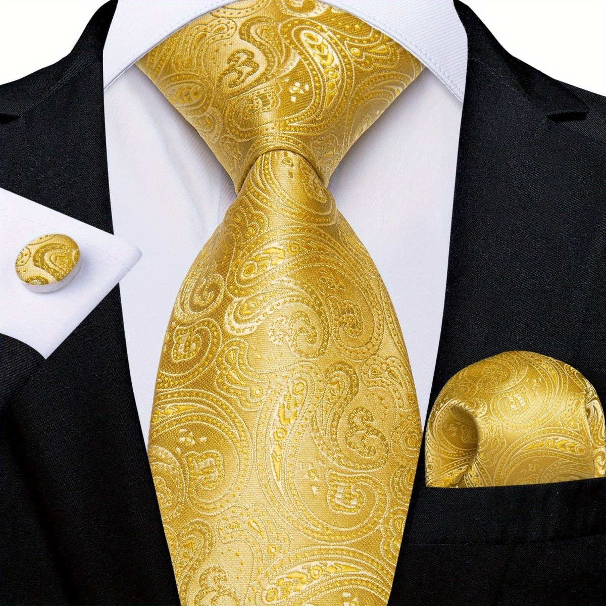 Classic Striped Tie Set For Men Blue Yellow Ties Trendy Woven Necktie Hanky Cufflinks Set Business Tie, Ideal choice for Gifts - SHOWLU FASHION STORE