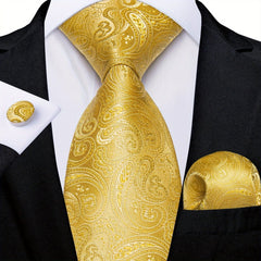 Classic Striped Tie Set For Men Blue Yellow Ties Trendy Woven Necktie Hanky Cufflinks Set Business Tie, Ideal choice for Gifts - SHOWLU FASHION STORE