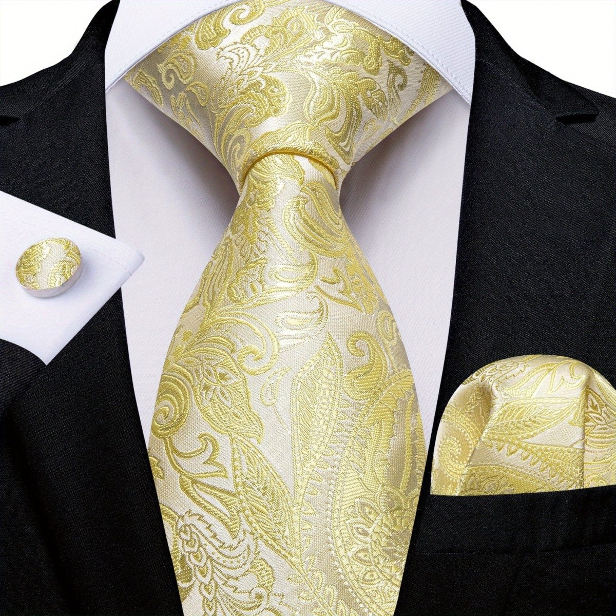 Classic Striped Tie Set For Men Blue Yellow Ties Trendy Woven Necktie Hanky Cufflinks Set Business Tie, Ideal choice for Gifts - SHOWLU FASHION STORE