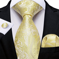 Classic Striped Tie Set For Men Blue Yellow Ties Trendy Woven Necktie Hanky Cufflinks Set Business Tie, Ideal choice for Gifts - SHOWLU FASHION STORE