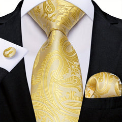 Classic Striped Tie Set For Men Blue Yellow Ties Trendy Woven Necktie Hanky Cufflinks Set Business Tie, Ideal choice for Gifts - SHOWLU FASHION STORE
