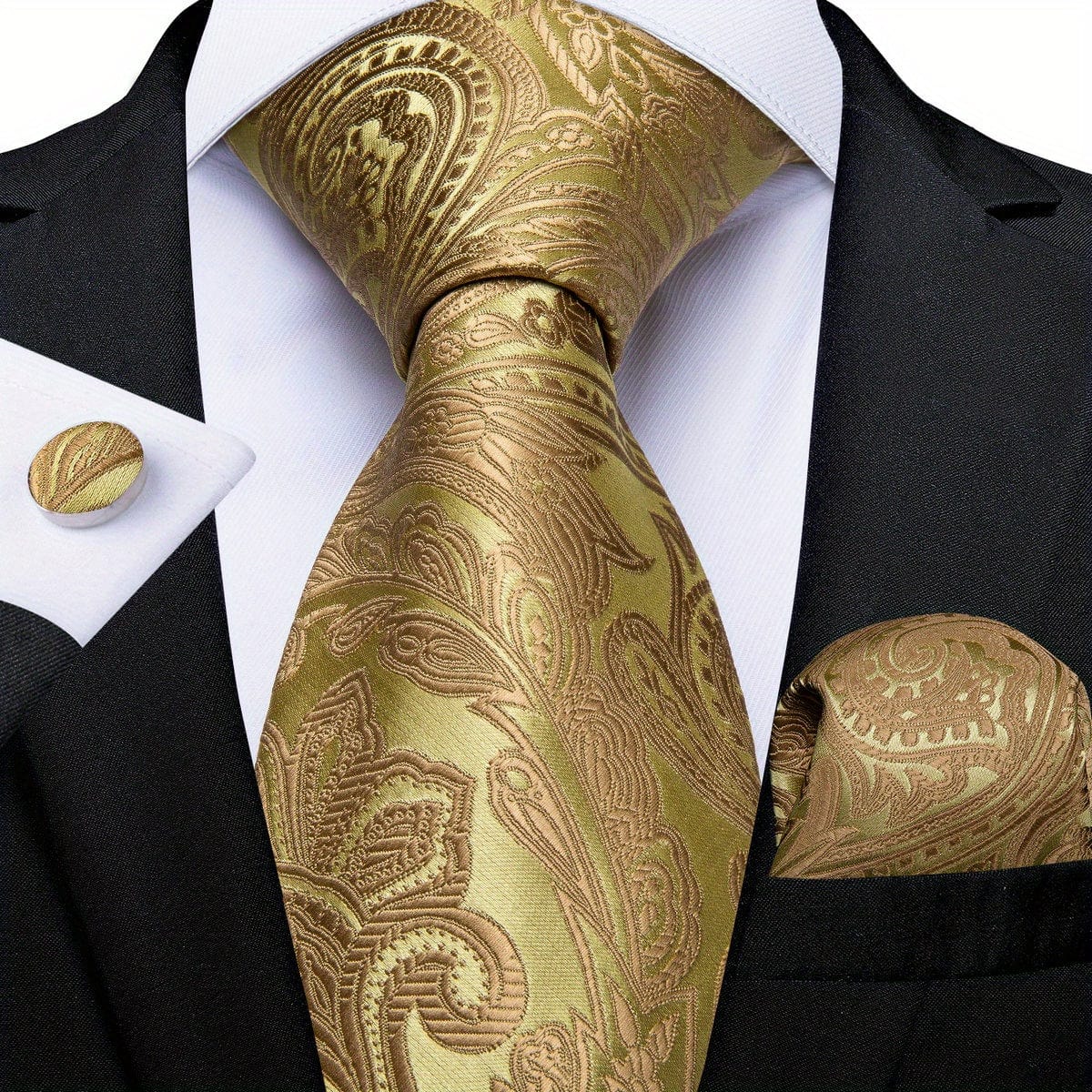 Classic Striped Tie Set For Men Blue Yellow Ties Trendy Woven Necktie Hanky Cufflinks Set Business Tie, Ideal choice for Gifts - SHOWLU FASHION STORE