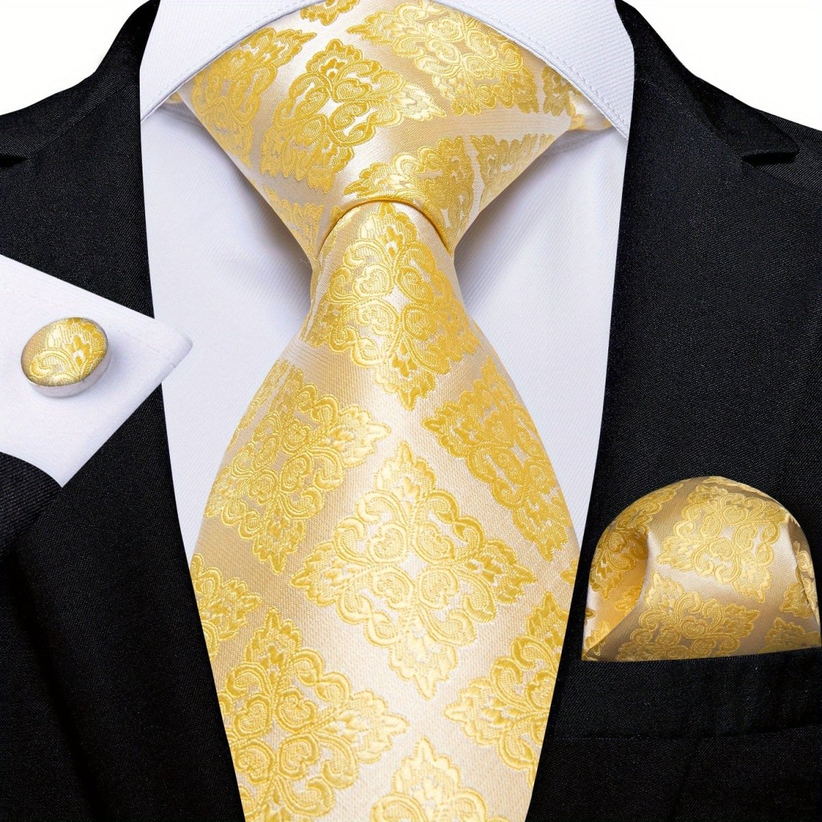 Classic Striped Tie Set For Men Blue Yellow Ties Trendy Woven Necktie Hanky Cufflinks Set Business Tie, Ideal choice for Gifts - SHOWLU FASHION STORE