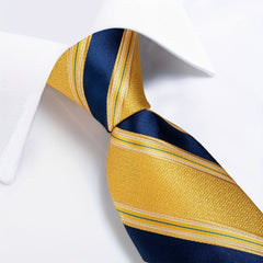 Classic Striped Tie Set For Men Blue Yellow Ties Trendy Woven Necktie Hanky Cufflinks Set Business Tie, Ideal choice for Gifts - SHOWLU FASHION STORE