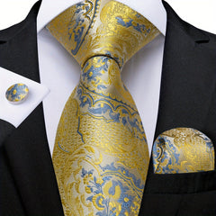 Classic Striped Tie Set For Men Blue Yellow Ties Trendy Woven Necktie Hanky Cufflinks Set Business Tie, Ideal choice for Gifts - SHOWLU FASHION STORE