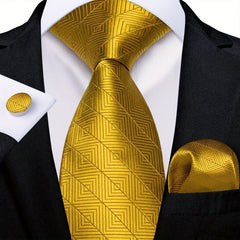 Classic Striped Tie Set For Men Blue Yellow Ties Trendy Woven Necktie Hanky Cufflinks Set Business Tie, Ideal choice for Gifts - SHOWLU FASHION STORE