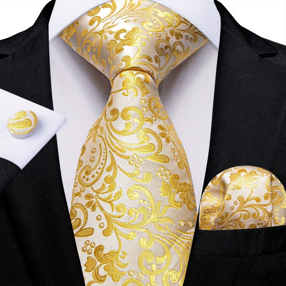 Classic Striped Tie Set For Men Blue Yellow Ties Trendy Woven Necktie Hanky Cufflinks Set Business Tie, Ideal choice for Gifts - SHOWLU FASHION STORE