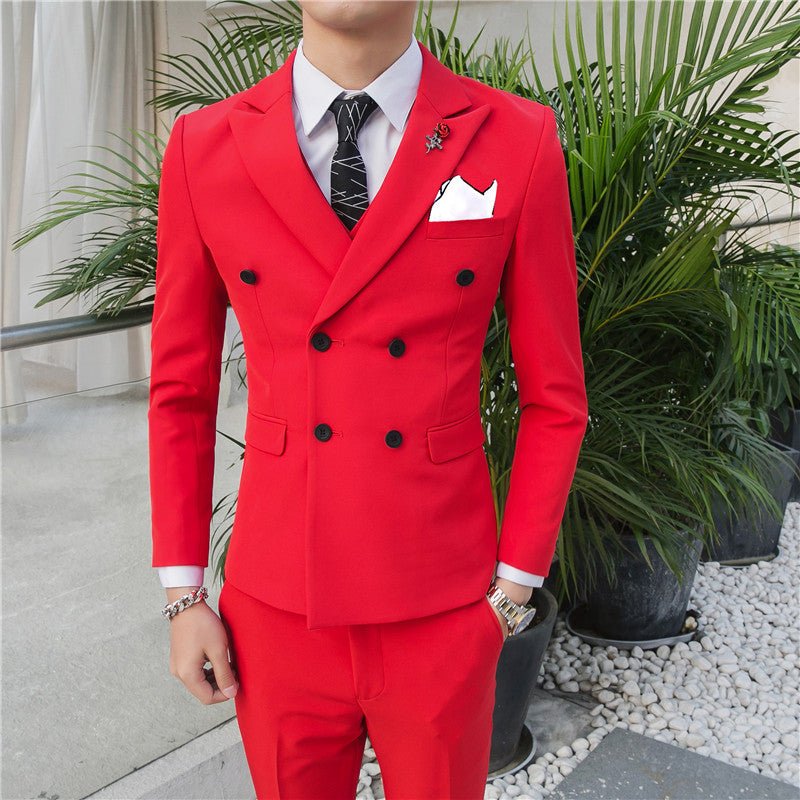 Color Casual Suit Men's Wedding Groom Dress Teenager Handsome Korean Style Slim - Fit Three - Piece Suit - SHOWLU FASHION STORE