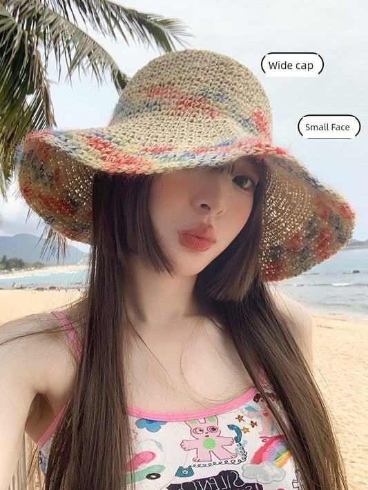 Color Woven Hollowed Women's Summer Seaside Vacation Straw Hat - SHOWLU FASHION STORE