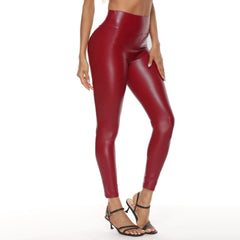 Colorful Faux Leather Pants Women High Waist Skinny Hip Lifting Leggings Pencil Jeggings Stretchable Imitation Leather Trousers - SHOWLU FASHION STORE
