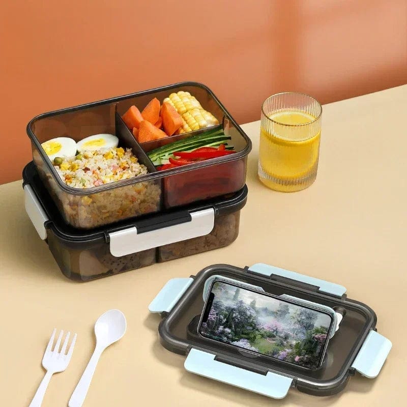 Compartment 1500ML Portable Lunch Box Kids Students Office Bento Box with Fork and Spoon Microwave Food Storage Container - SHOWLU FASHION STORE
