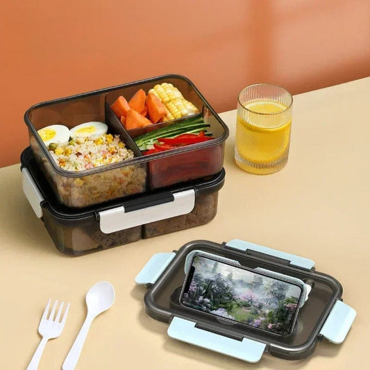 Compartment 1500ML Portable Lunch Box Kids Students Office Bento Box with Fork and Spoon Microwave Food Storage Container - SHOWLU FASHION STORE