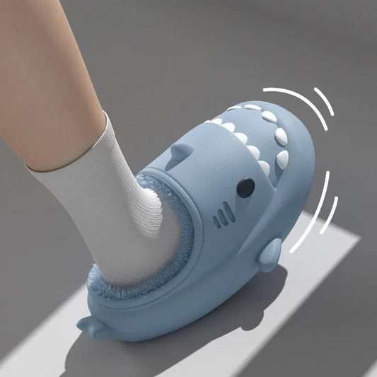 Comwarm Shark Plush Slippers For Women Men Autumn And Winter Warm Cartoon Cotton Slipper Non - Slip Waterproof Outdoor Home Shoes - SHOWLU FASHION STORE