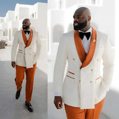 Corduroy Fashion Men Wedding Suits Shawl Lapel Double Breasted Tuxedos Groom Party 2 Pcs Blazer Pants Party Customized Suit - SHOWLU FASHION STORE