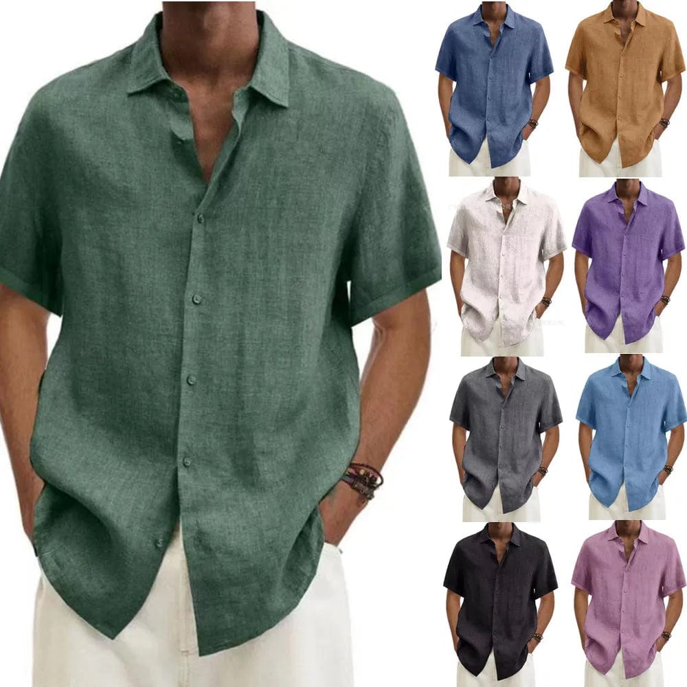 Cotton Linen Blouse Summer Men Turn Down Collar Short Sleeve Button Loose Blouse Tops Oversized S - 5XL SZE - ST22092 - SHOWLU FASHION STORE
