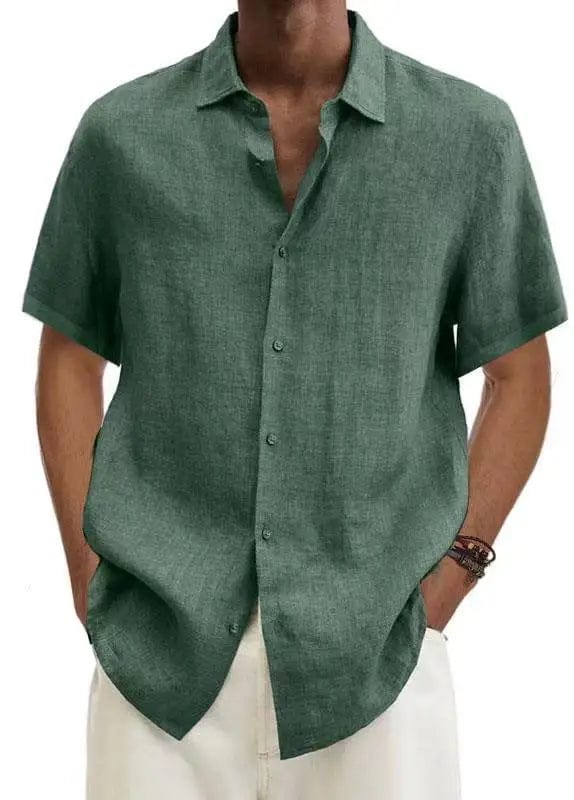 Cotton Linen Blouse Summer Men Turn Down Collar Short Sleeve Button Loose Blouse Tops Oversized S - 5XL SZE - ST22092 - SHOWLU FASHION STORE